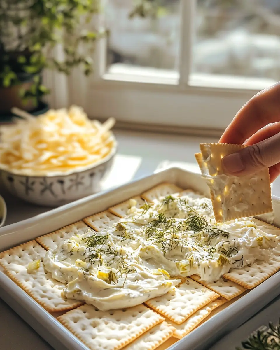 A step-by-step visual guide showing the preparation process for Dill Pickle Saltines