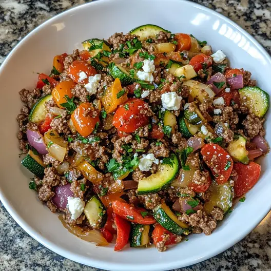 Mediterranean Ground Beef Stir Fry - Cookery Crafters
