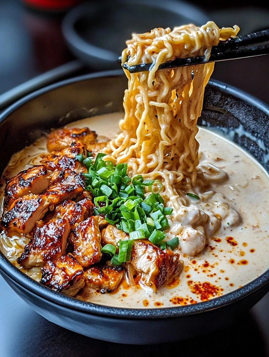 Chicken Ramen with Creamy Garlic Sauce