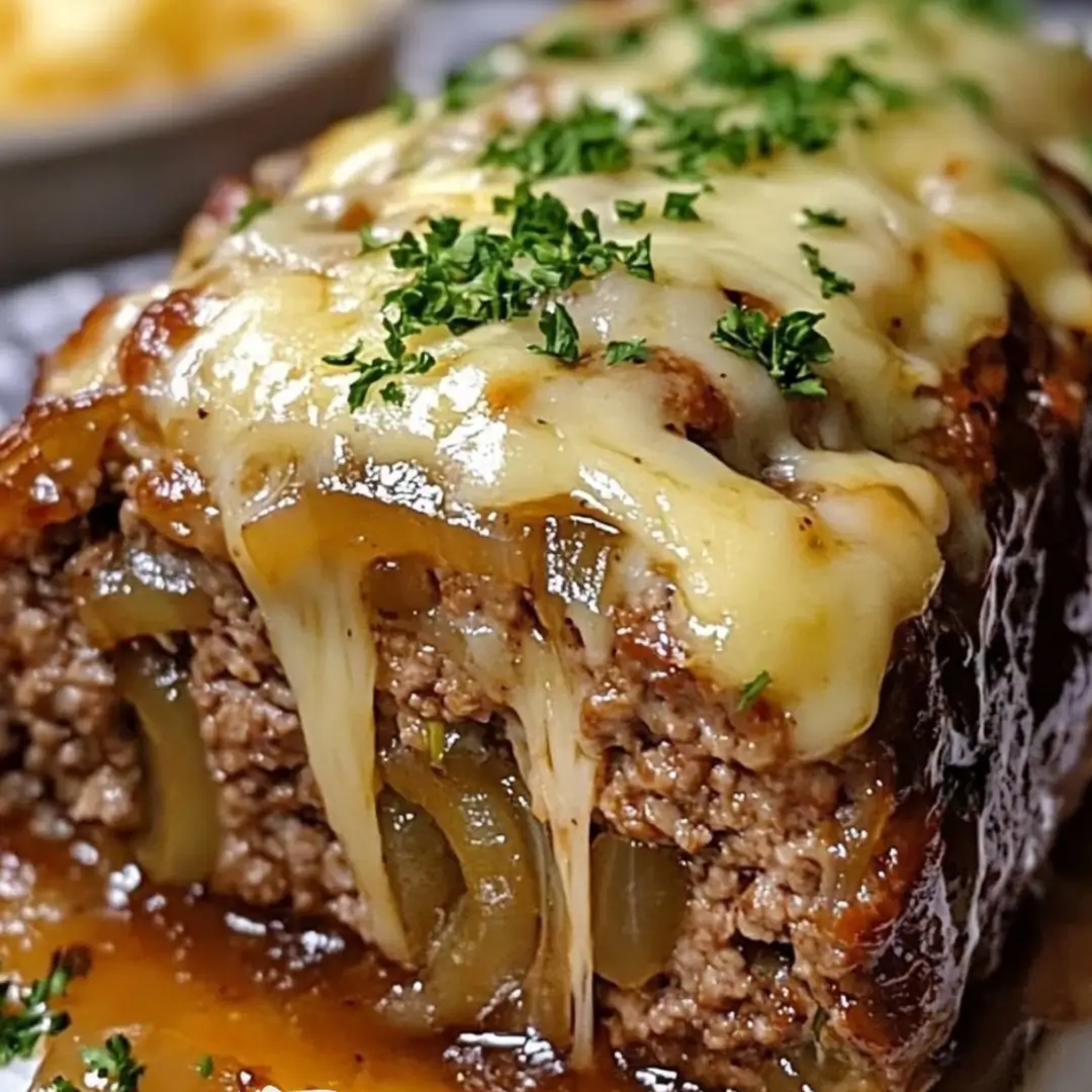 Crockpot French Onion Meatloaf with Melted Swiss Cheese