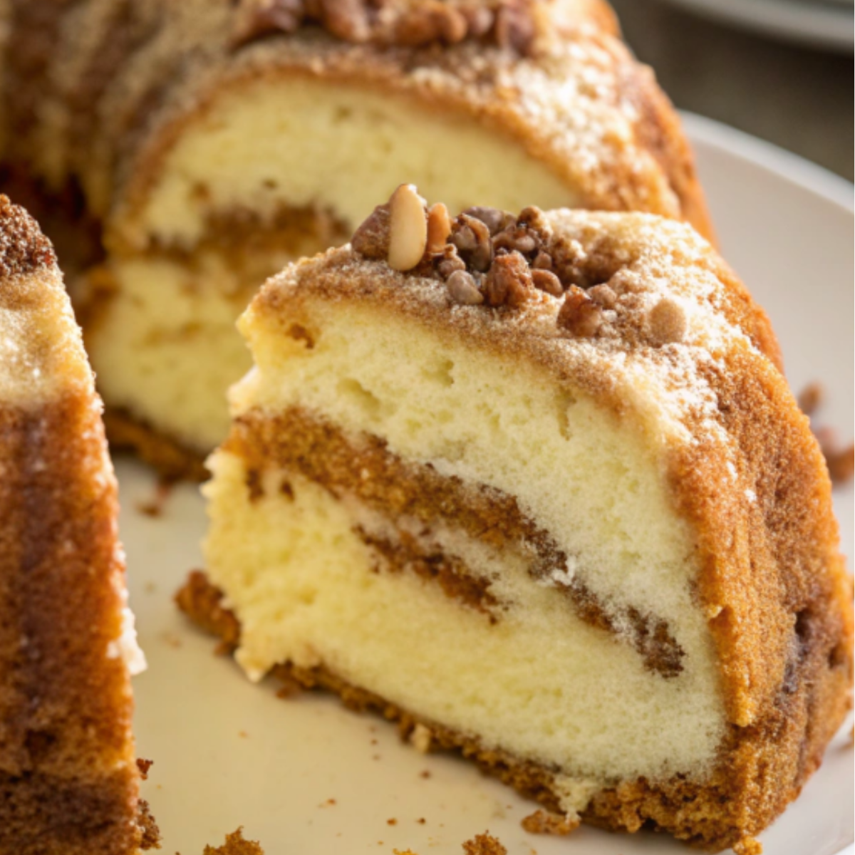 Sour Cream Coffee Cake in a white plate