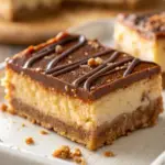 Scotcheroo Cheesecake Bars in a white plate