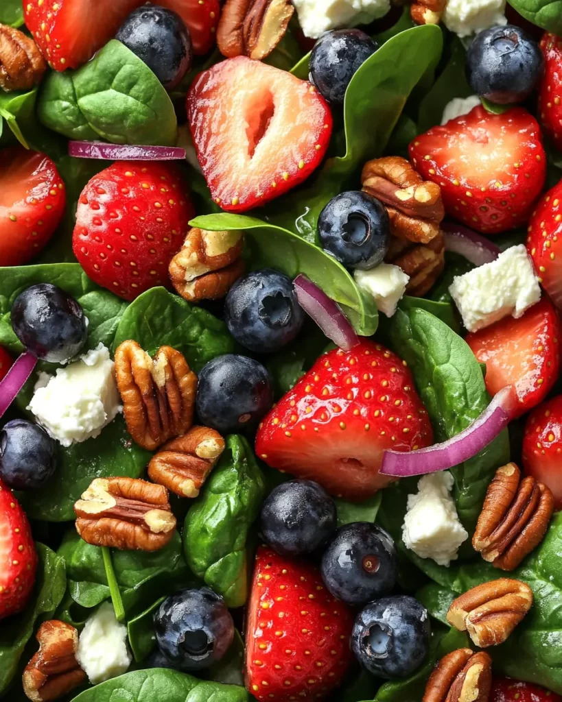 Strawberry Blueberry Spinach Salad with Pecans and Feta