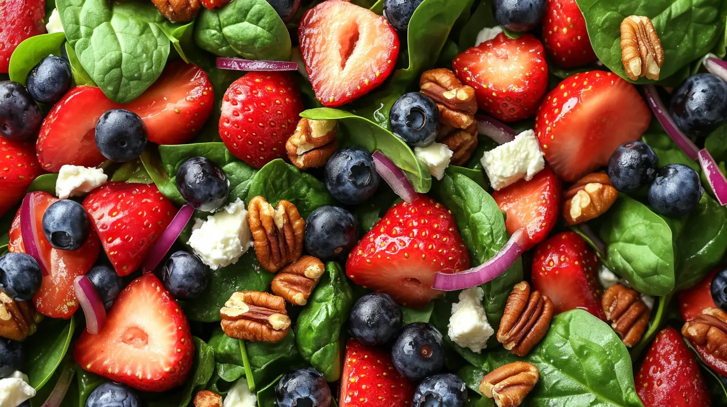 Strawberry Blueberry Spinach Salad with Pecans and Feta