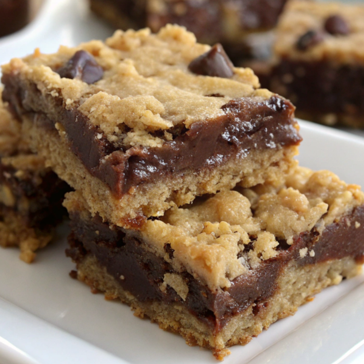 Oatmeal Fudge Squares in a white plate