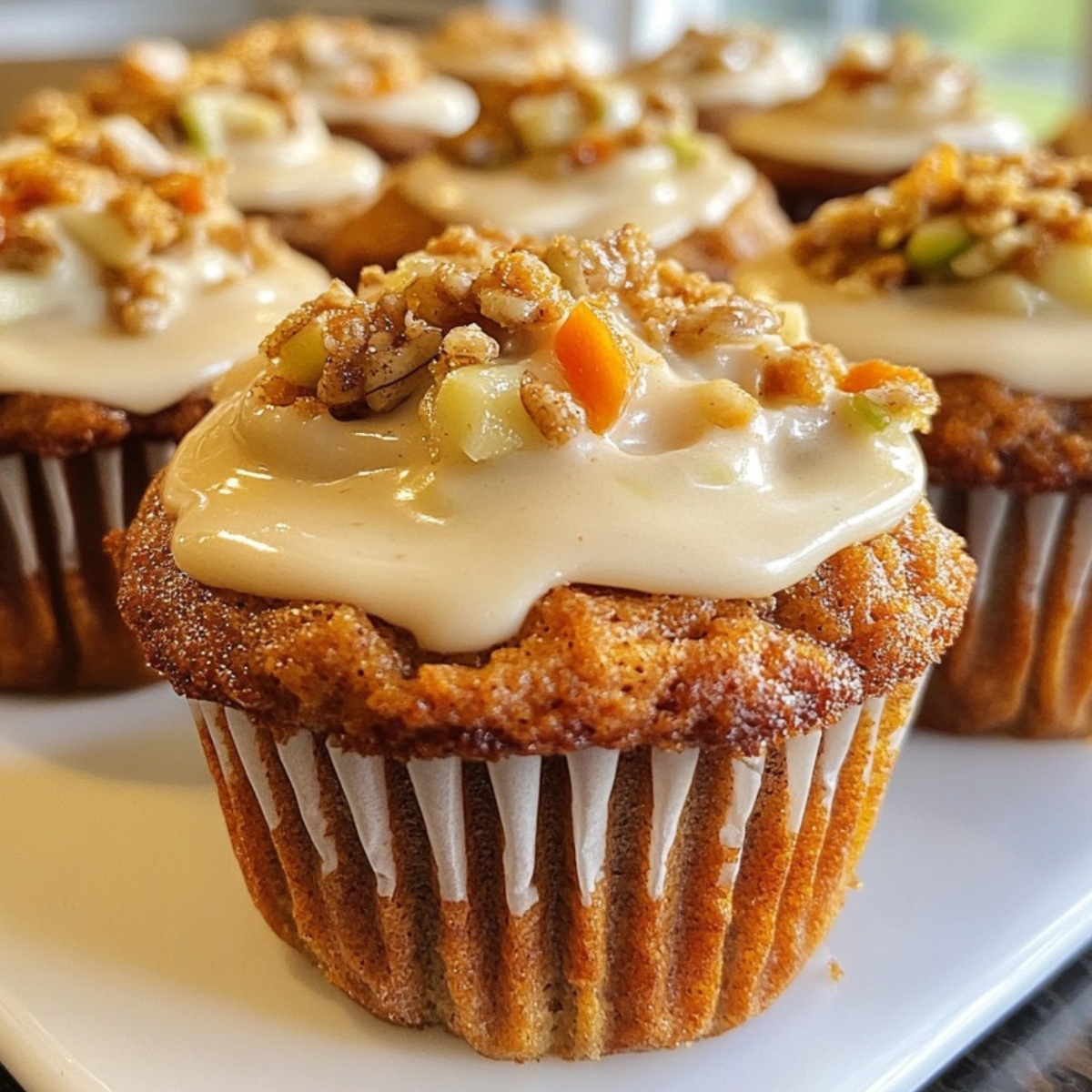 CARROT APPLE ZUCCHINI MUFFINS WITH CREAM CHEESE FROSTING