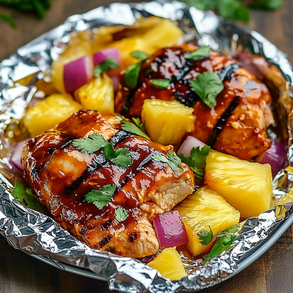 Hawaiian BBQ Chicken and Pineapple Foil Packets