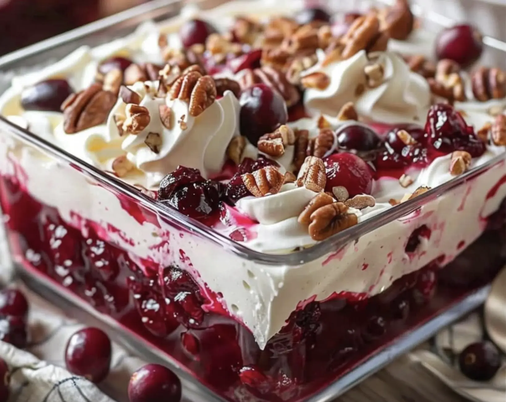 Cranberry Jello Salad with Cream Cheese Topping