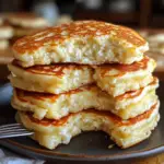 Flourless cottage cheese pancakes stacked on a plate with golden edges and fluffy texture