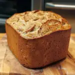 Golden crusted loaf of Keto King’s Best Bread on a wooden board, perfect for low-carb diets