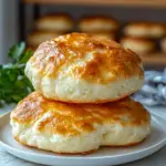 “Freshly baked fluffy cottage cheese cloud bread rounds on parchment paper